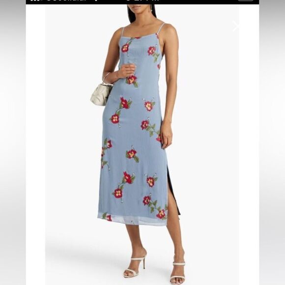 Rag and Bone Jolene embroidered spaghetti strap lined blue Chiffon Midi Dress 8 - Picture 5 of 9